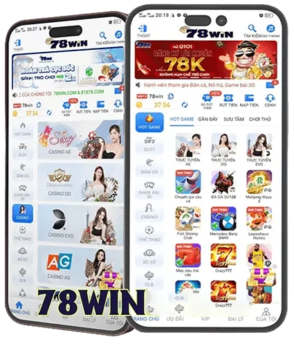Giao diện 78win app trên điện thoại di động